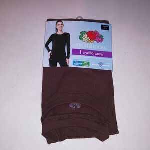 Fruit of the Loom Waffle Crew Top Womens XS Brown Thermal Long Sleeve New